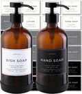 Hand and Dish Soap Dispenser for Kitchen and Bathroom, Set of 2 16 Oz Glass Bottles, Stainless Steel Pumps, Non-Slip