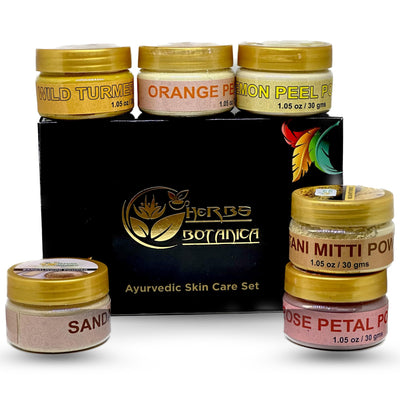 Skin Care Powder Sampler Gift Pack – 6 Varieties (1 oz Each) Sandalwood, Orange Peel, Lemon Peel, Rose Petal, Wild