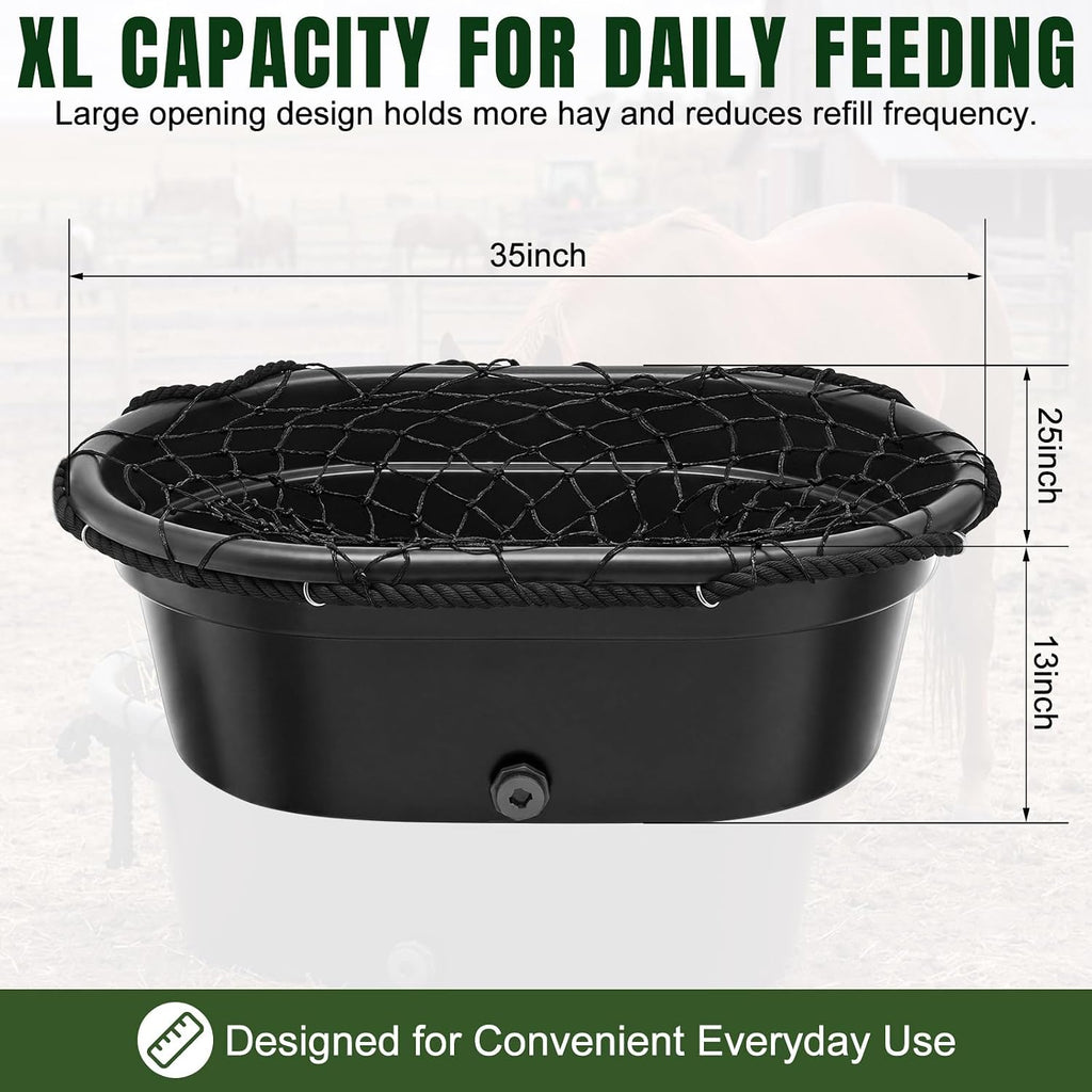 30 Gallon Slow Hay Horse Feeder, Heavy Duty Hay Pan Net Set