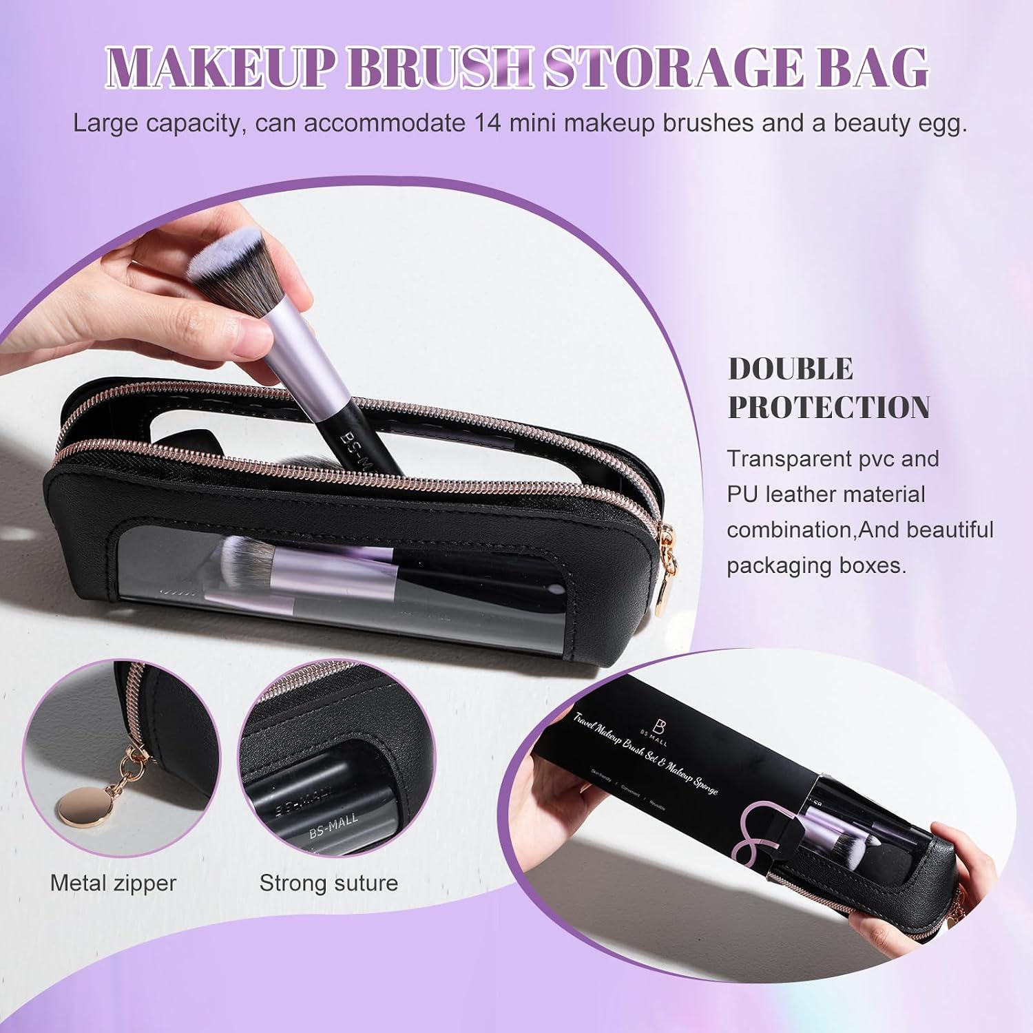 14 Pcs Makeup Brushes Set with 1 Pcs Makeup Sponge – Essential Foundation Powder Concealers, Eye Shadows, Blush