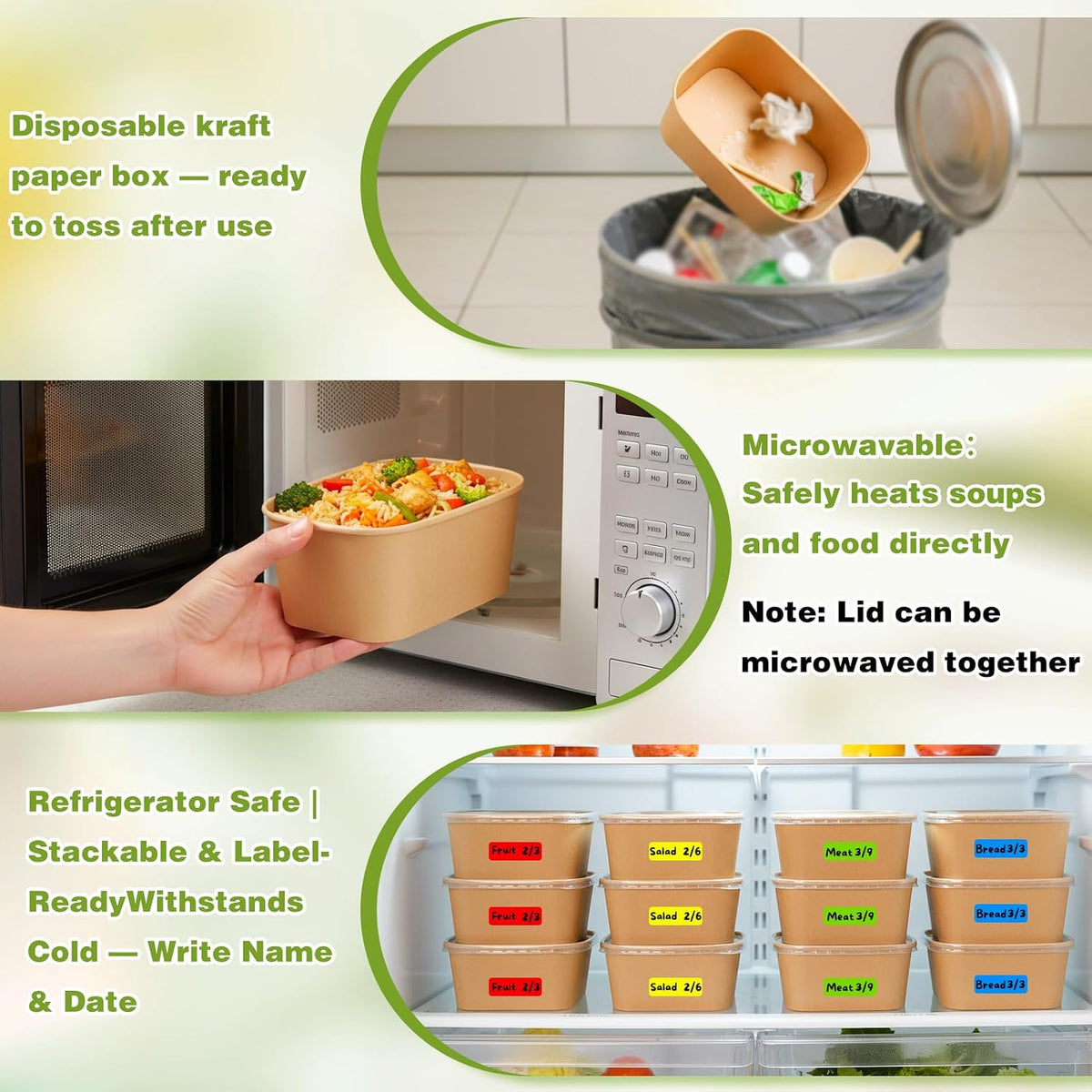 60 Packs 35oz Disposable Meal Prep Containers with Lids & Utensils