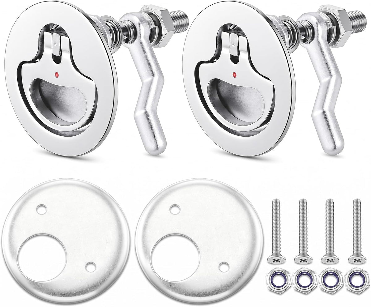 Boat Cam Latch, Marine 316 Stainless Steel Boat Hatch Latch, Flush Hatch Pull with Back Plate & Adjustable Cam, Flush Mount Marine Hardware for Ships, Yacht, Deck, RVs