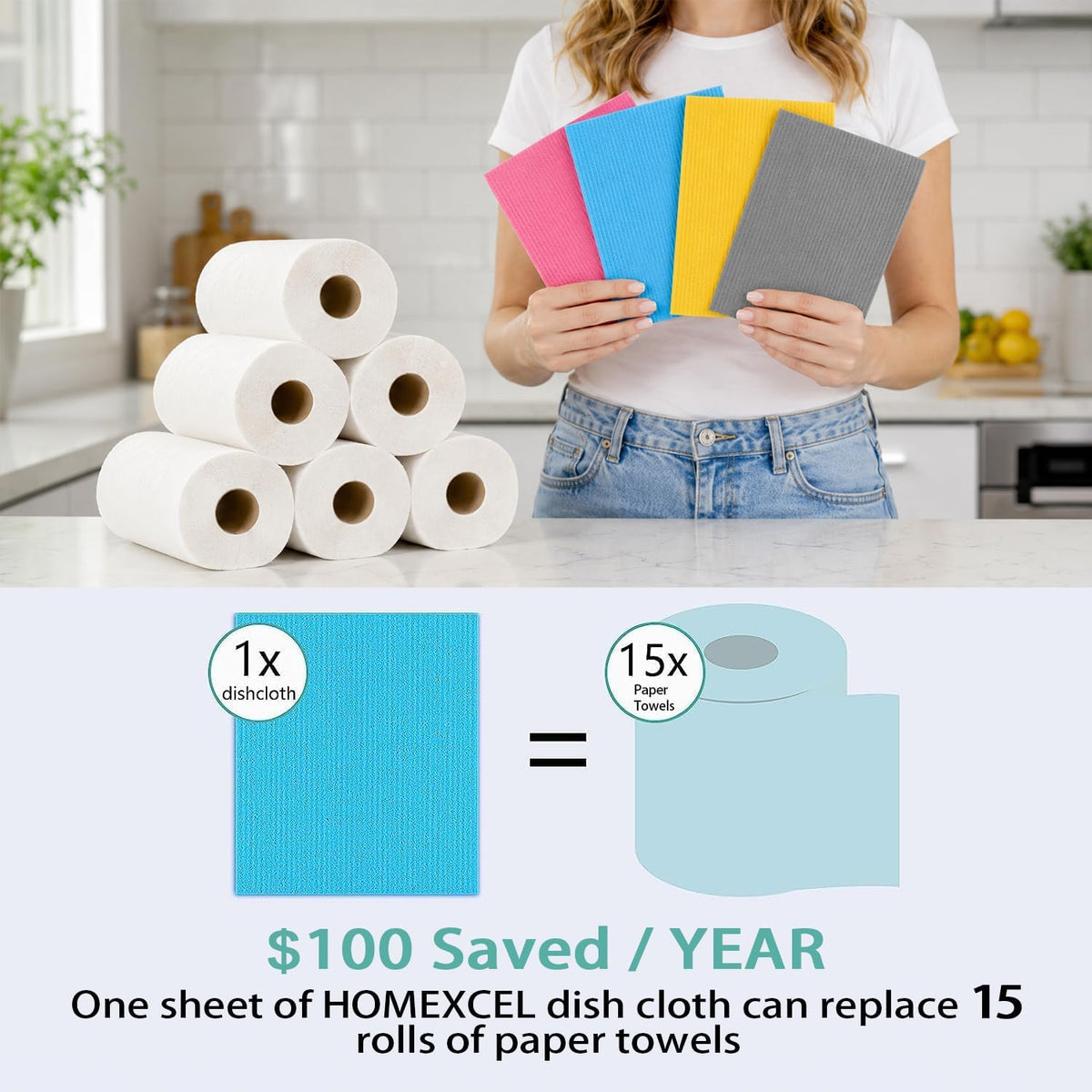 10PK Swedish Dishcloths for Kitchen, Absorbent Dish Cloths, 7x6in
