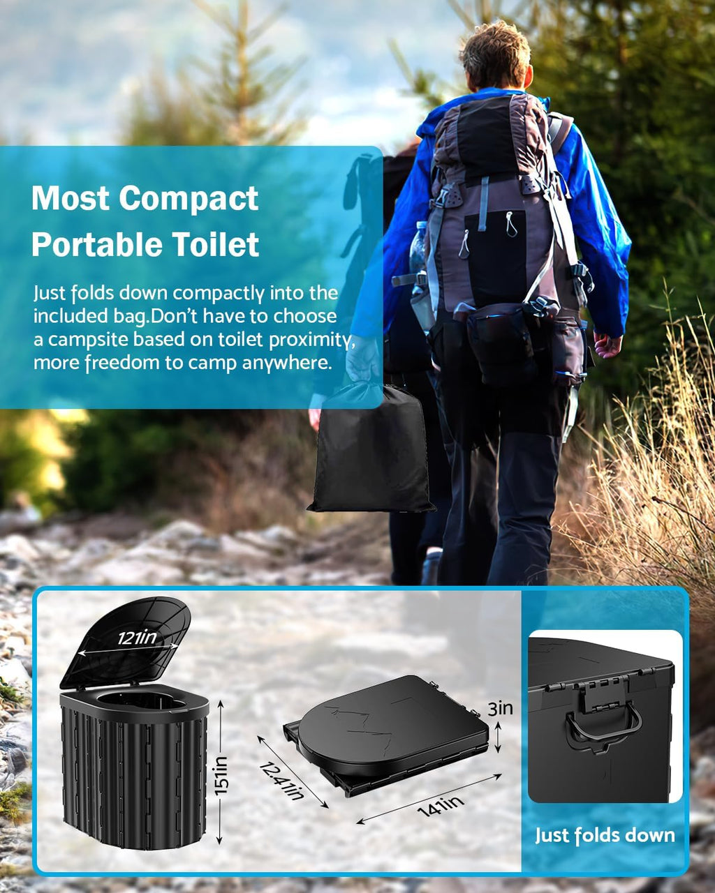 Portable Toilet, Upgraded 15'' toilet With Removable Paper Holder, Camping Toilet With A Load Capacity Of 450 Lbs