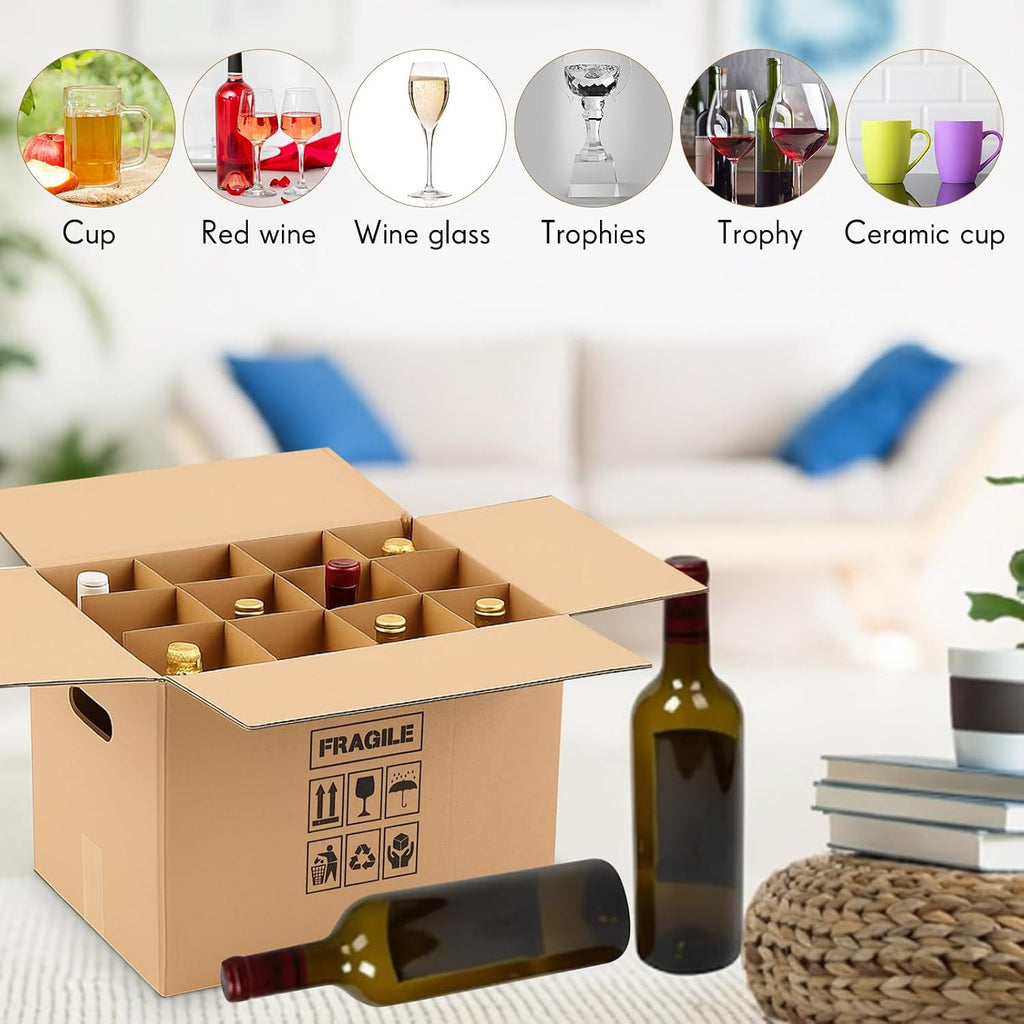 5 Sets Wine Boxes for Moving Kits 16 x 12 x 12 Inch 12 Bottle
