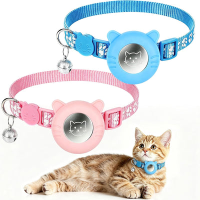 2-Pack Breakaway Cat Collars with AirTag Holder and Bell, Pink & Bule