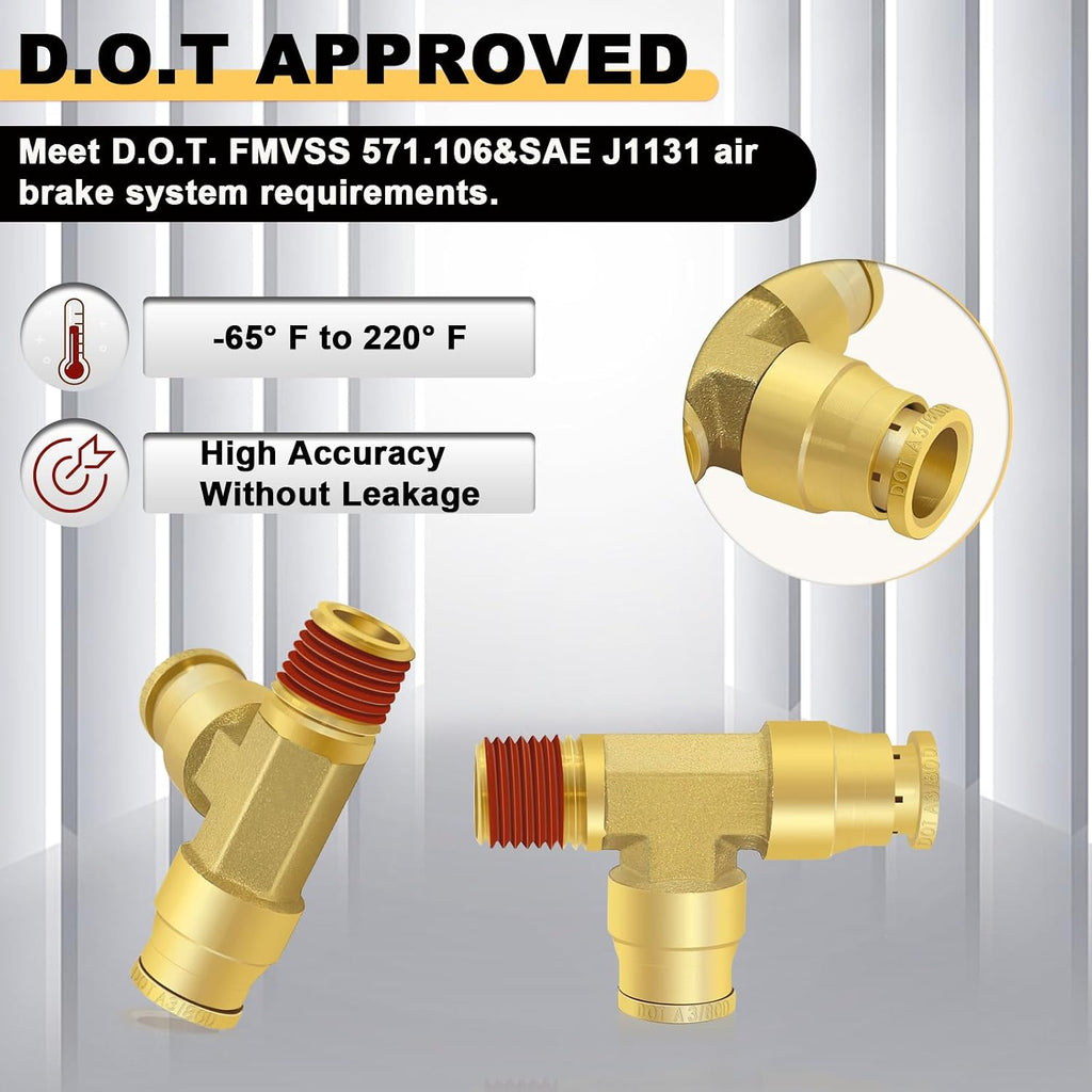 Siptenk 3/8" OD Tube x 1/4" Side NPT Thread Tee Brass Air Line Fittings