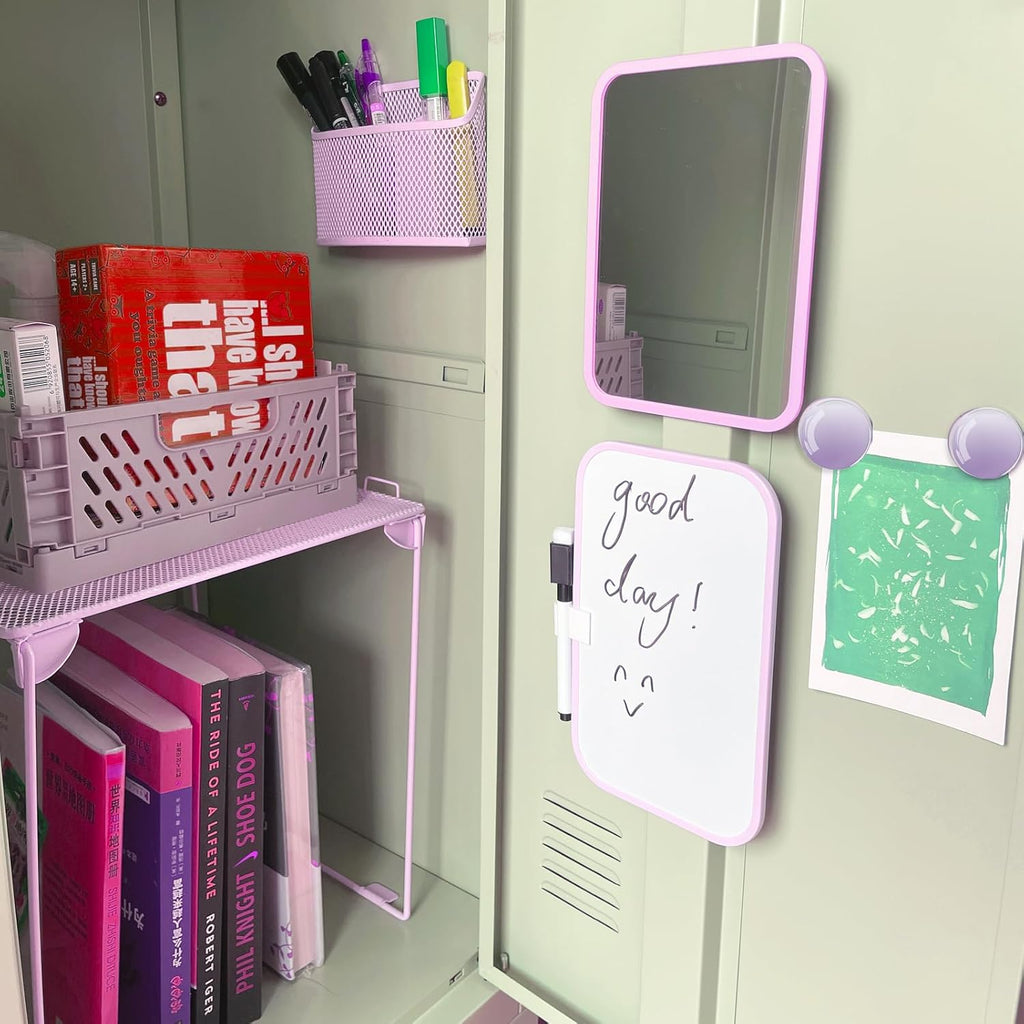 Locker Accessories with Locker Shelf, Magnetic Mirror, Magnetic Pen Holder, Magnetic Small Whiteboard, Back to School