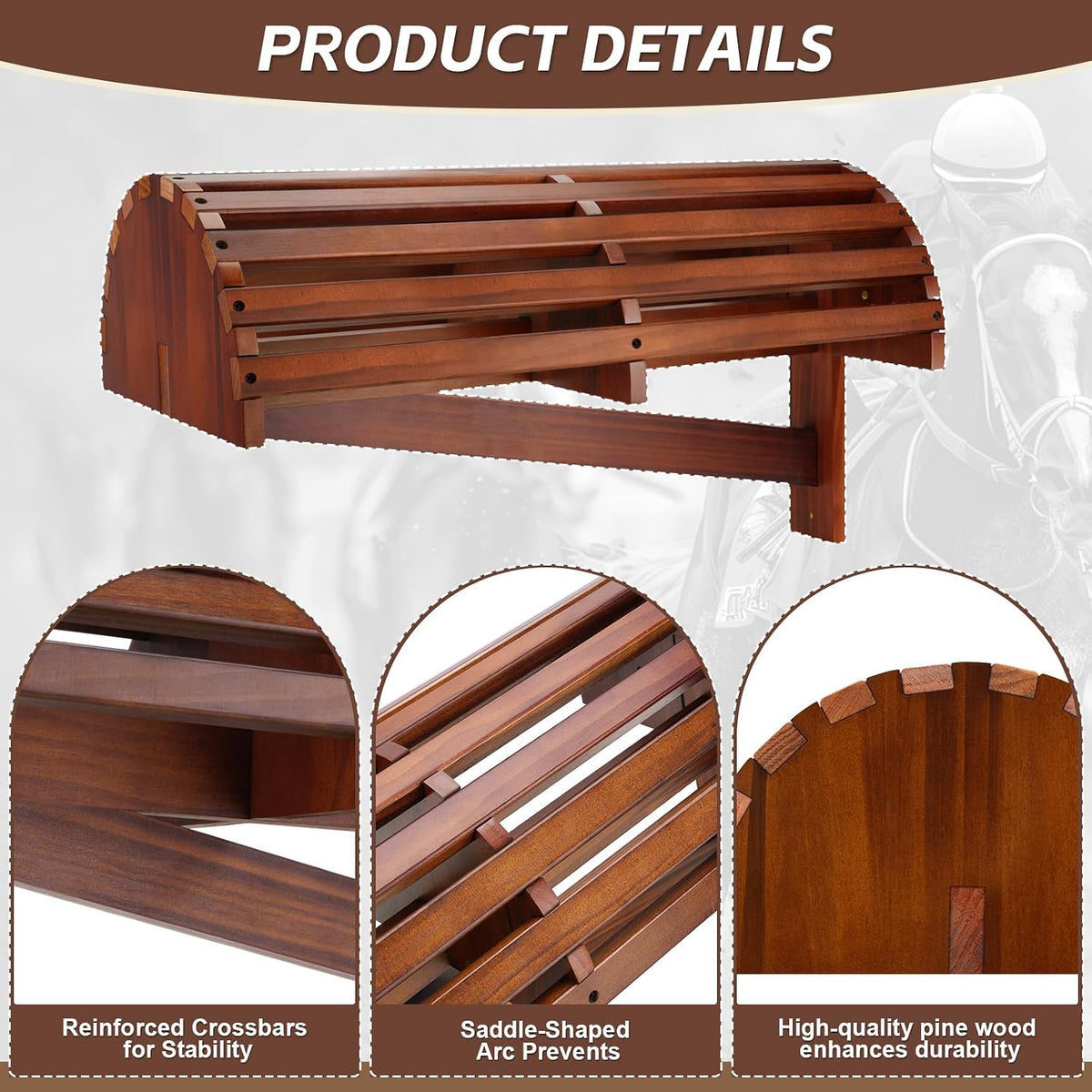 Wall-Mounted Wood Saddle Rack – Space-Saving Design with Reinforced Crossbars, Non-Abrasive Surface, Heavy-Duty