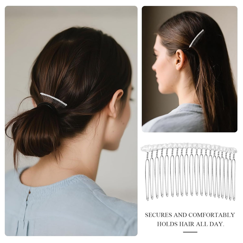 20 Teeth Ribbon-wrapped Veil Combs, 1.8" Extra Long Teeth Bridal Hair Comb for Long Wedding Veils, Sturdy Metal Wire