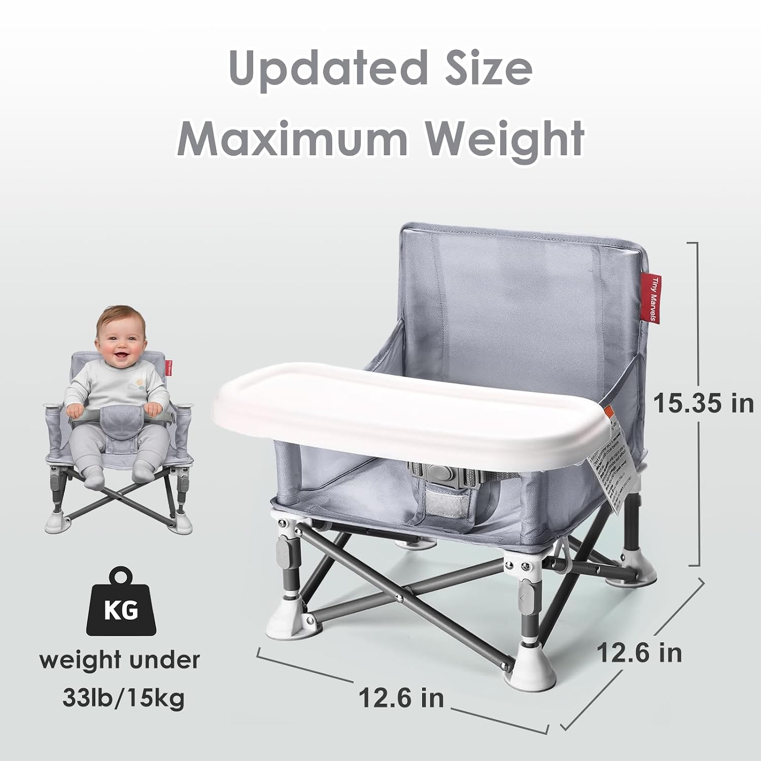 Portable Booster Seat, Foldable Baby High Chair with Removable Tray, Safety Harness & Carry Bag – for Toddlers Ages