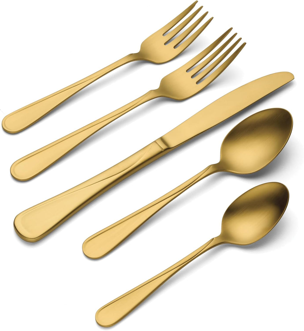 Flatware Flight Gold Satin 18/0 Silverware Set for 4, (20-Piece)