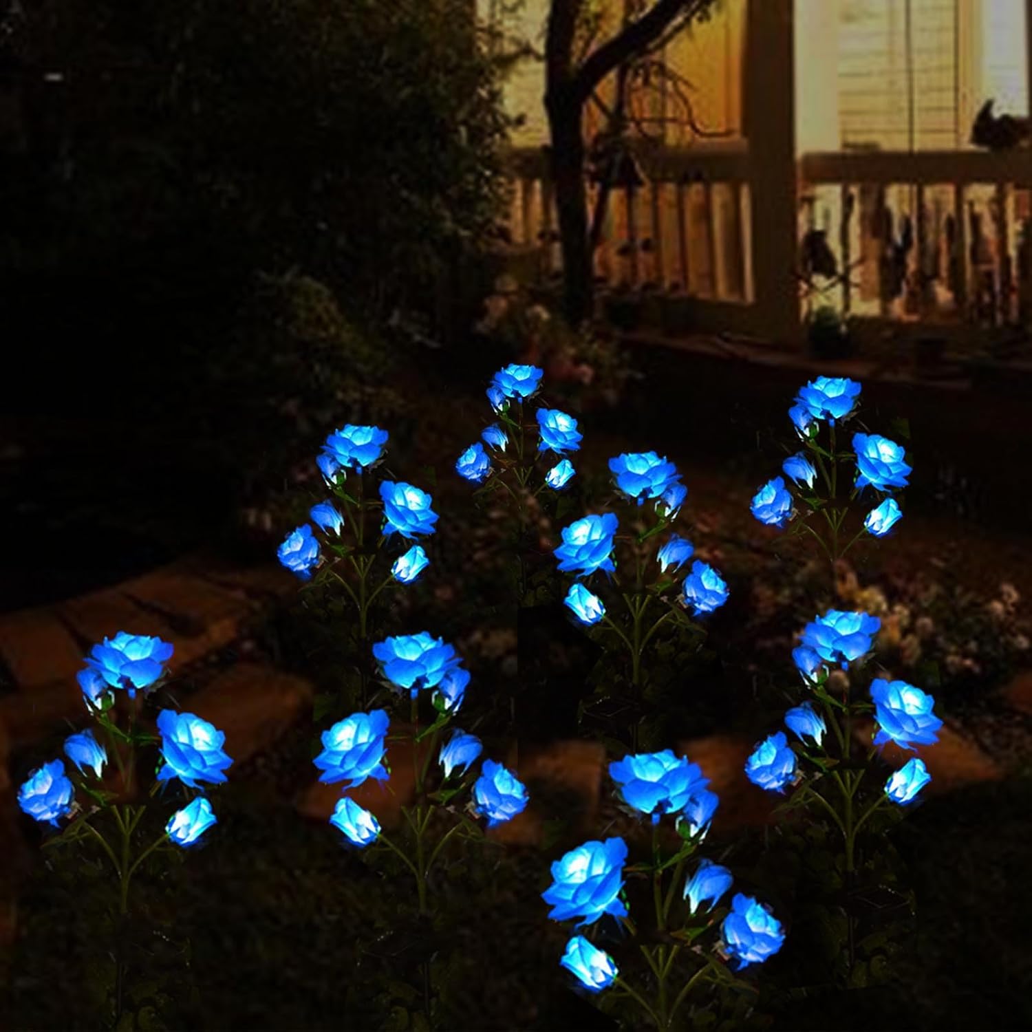[Upgraded 6 Flowers]Solar Powered Decorative Rose Garden Stake Lights, Waterproof Realistic Artificial Flowers for