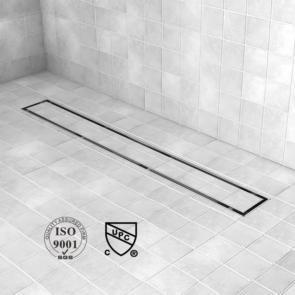 48"Linear Shower Drain Brushed Silver Drain with Tile Insert Grate