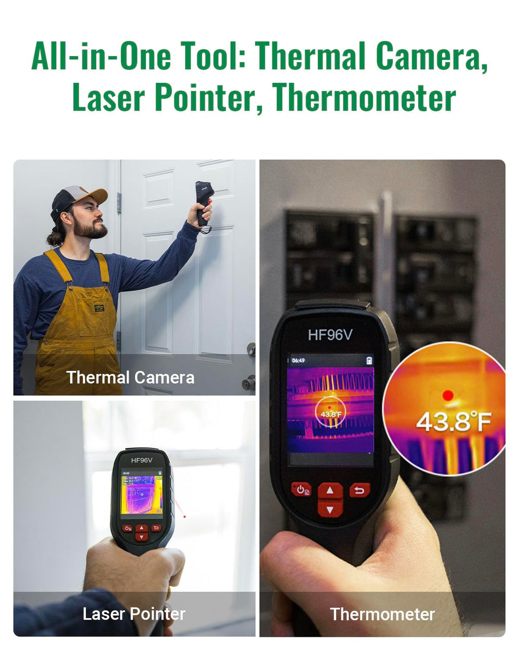 HF96V Thermal Camera with Visual Camera & Laser Pointer, Intelligent Scene Detection, 240 * 240 Super Resolution