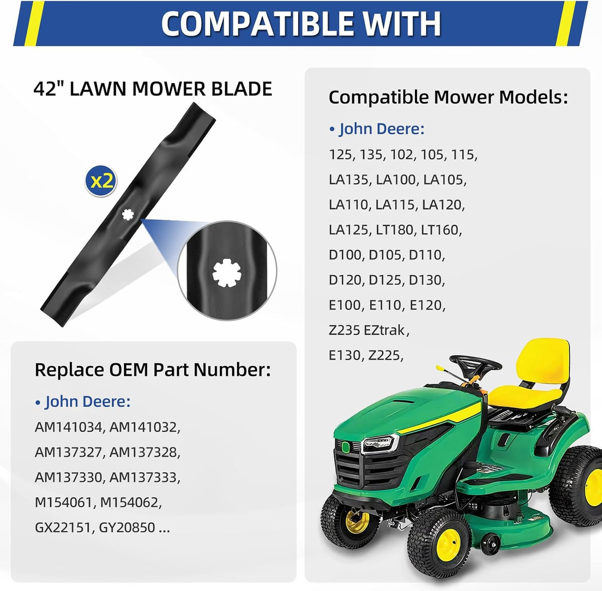 GICOOL AM137327 High Lift Mower Blades for John Deere 42" Deck Mower, 2PK