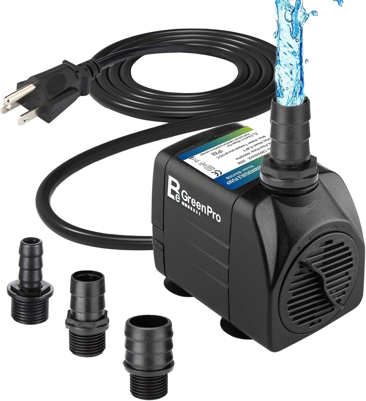550GPH Submersible Water Pump(2000L/H 30W), Adjustable Ultra Quiet Fountain Pump with 4 Nozzles 7.2ft High Lift for