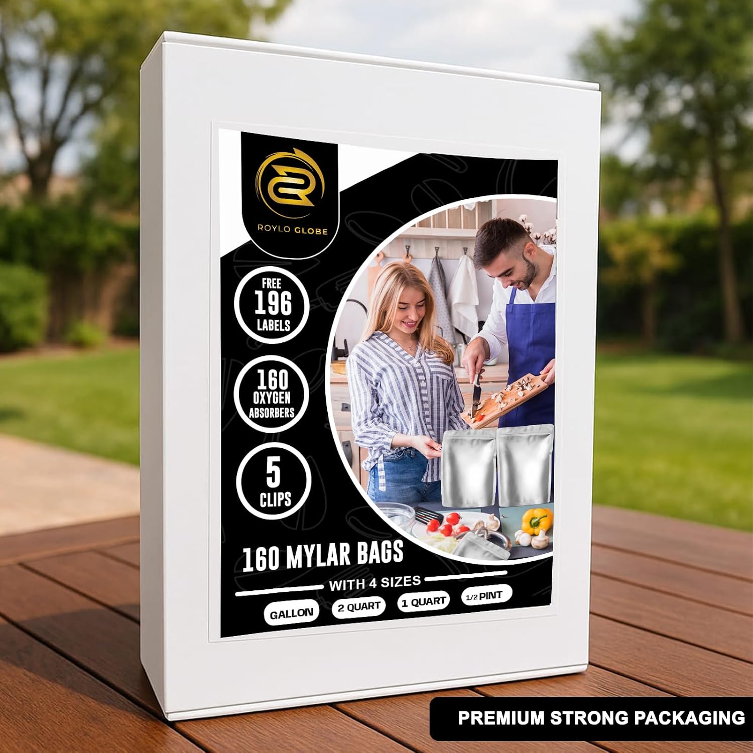 160 Mylar Bags with 160 Oxygen Absorbers-196 Labels & Stand-Up Reusable | 4 Sizes Smell Proof Airtight Resealable