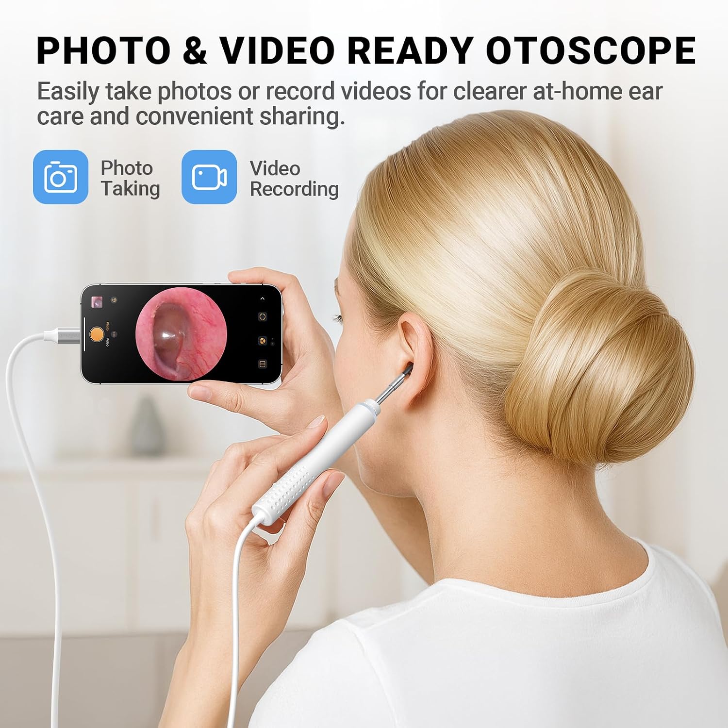 Otoscope Camera with Light 720P HD, USB-C Ear Camera, Plug & Play Ear Scope