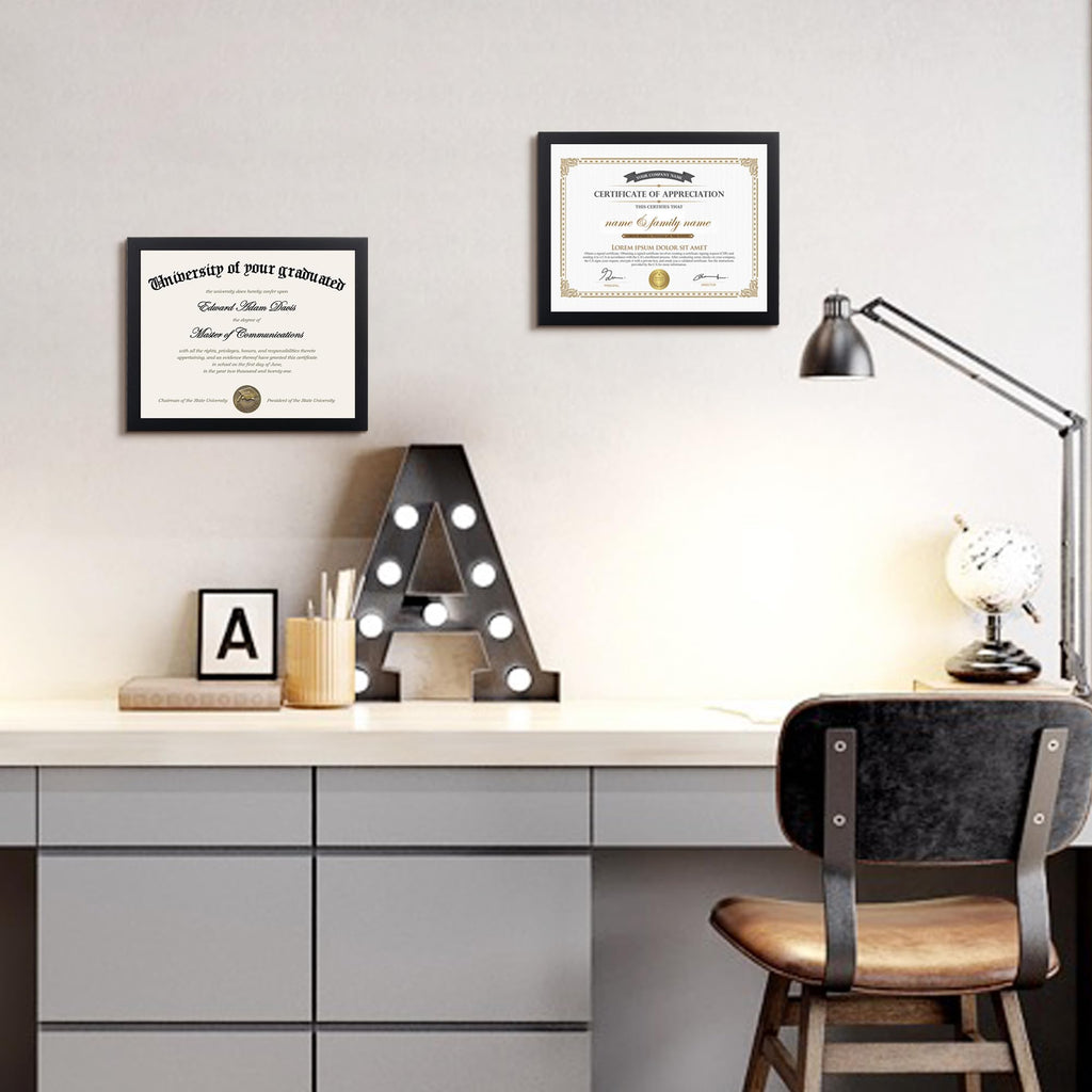 Certificate Frame, 8.5 by 11 Glass Diploma Frames, 5 Pack, Black