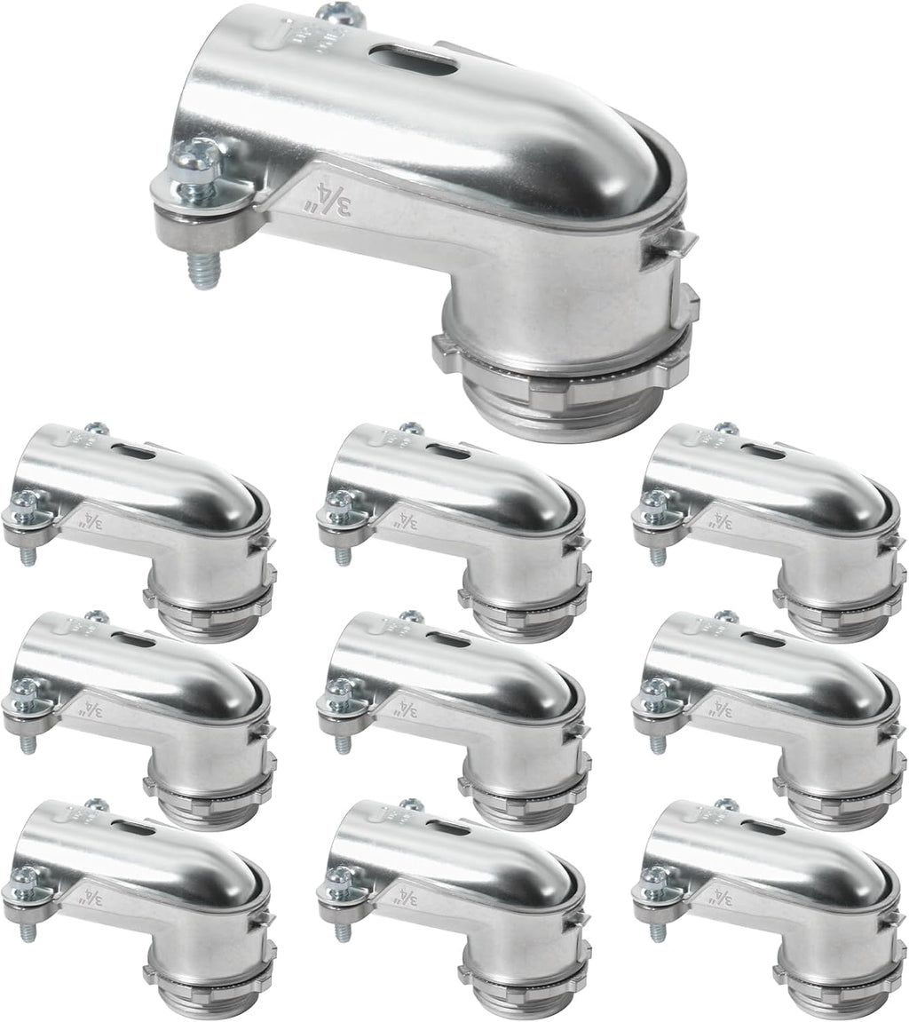 10-Pack 3/4" Flexible Metal Conduit Elbow, 90 Degree Squeeze Connectors