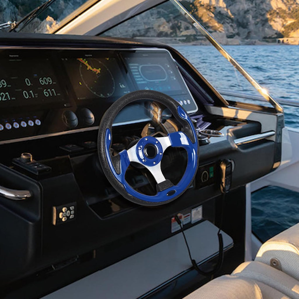 12.5" Blue Marine Boat Steering Wheel with 3/4" Axle Hub Adapter