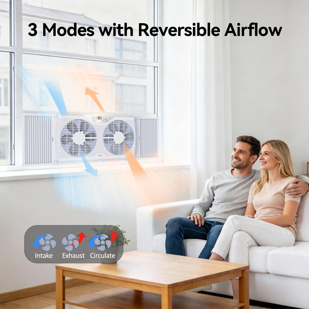 9'' Window Fan with Thermostat & LED Display, Reversible Airflow