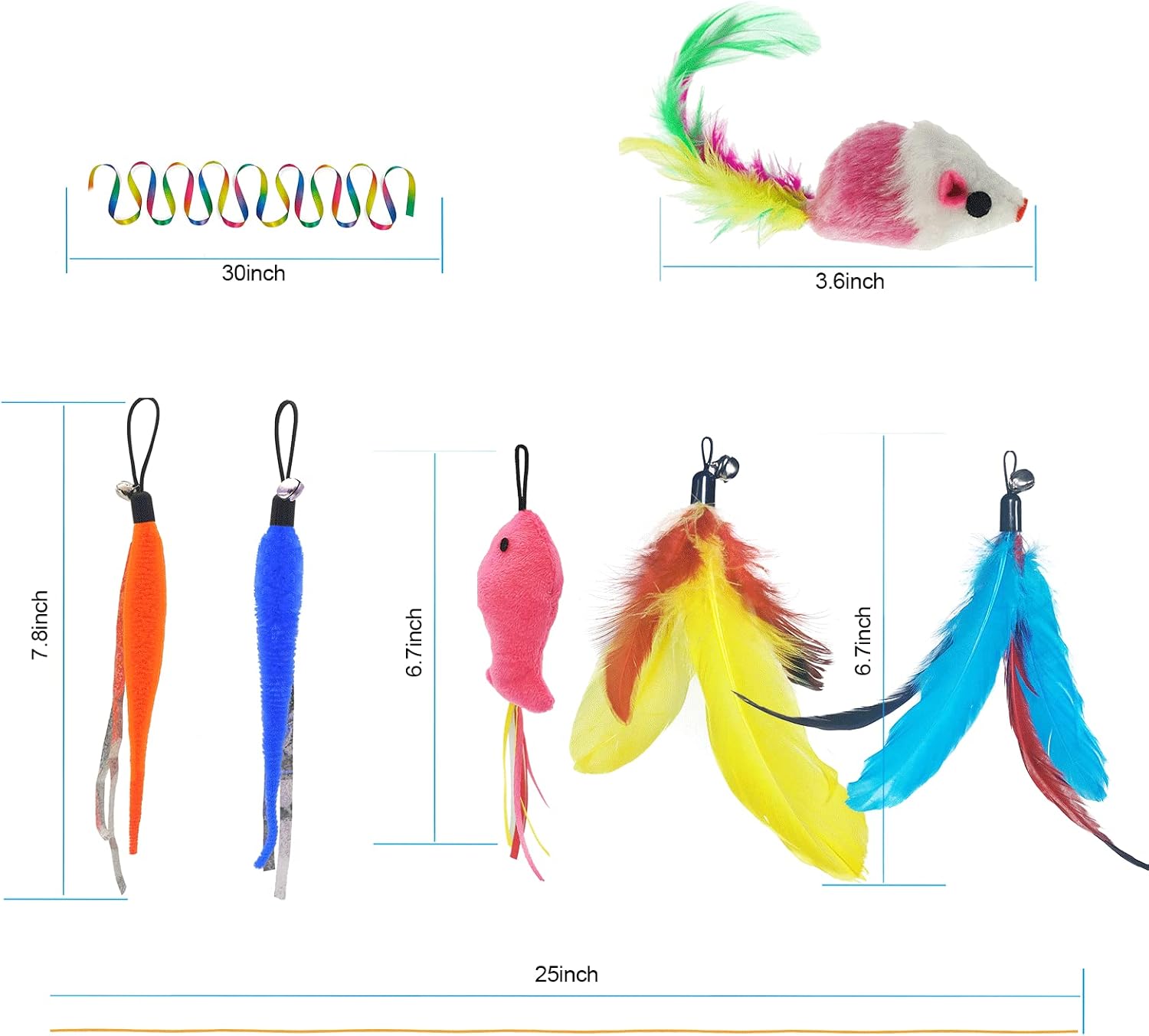 Cat Toys,Interactive Feather Variety Pack for Cats Wand Kitten Toy-Includ Cat Exercise Toy Fluffy Mouse Worms&Fish