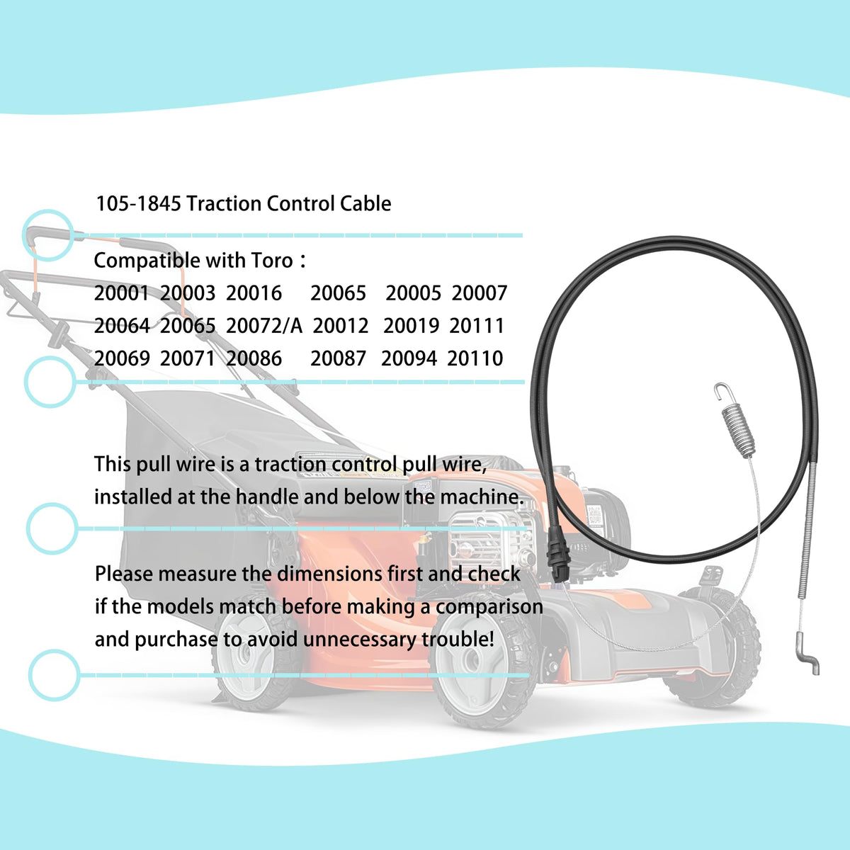 105-1845 Traction Cable for Toro Recycler 22" Self Propelled Gas Lawn Mower