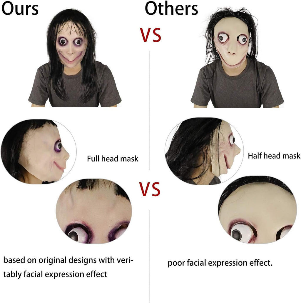 MOMO Mask for Adult Horror Devil Mask, Scary Costume Halloween Creepy Cosplay Party Decoration Prop, Halloween Scary