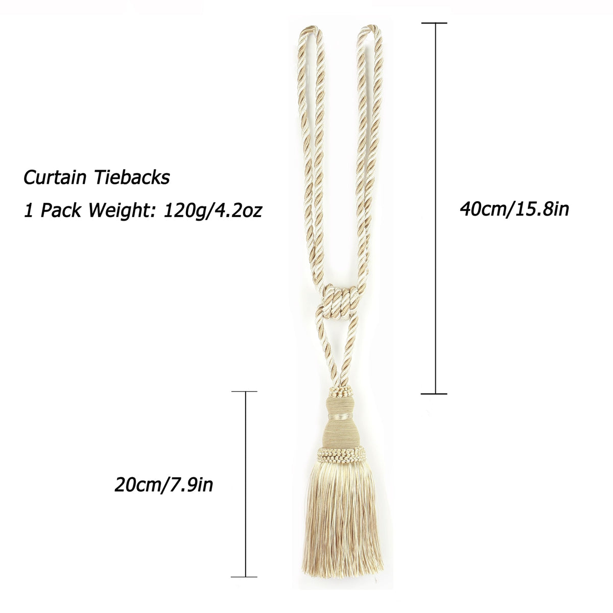 2 Pack Curtain Tiebacks Tassel Drapery Tie-Backs Rope Holdbacks