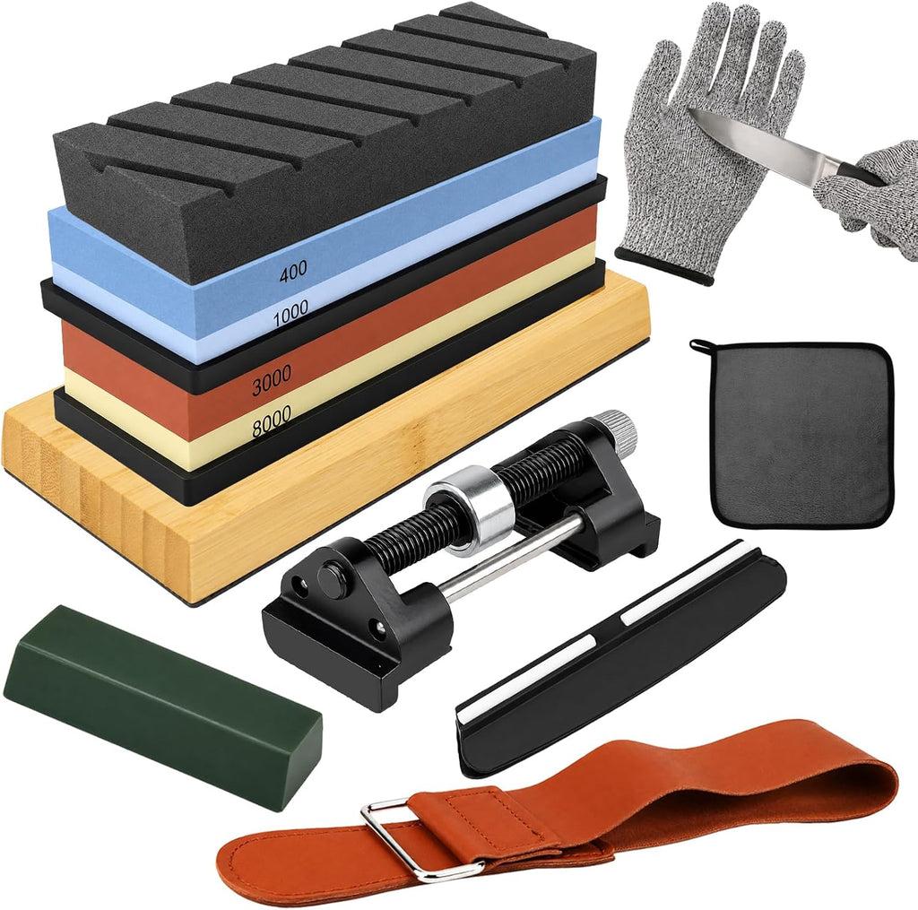 12-Piece Knife Sharpening Stone Set, Whetstone 4 Side 400/1000 3000/8000 Grit, Whetstone Knife Sharpener Stone Kit