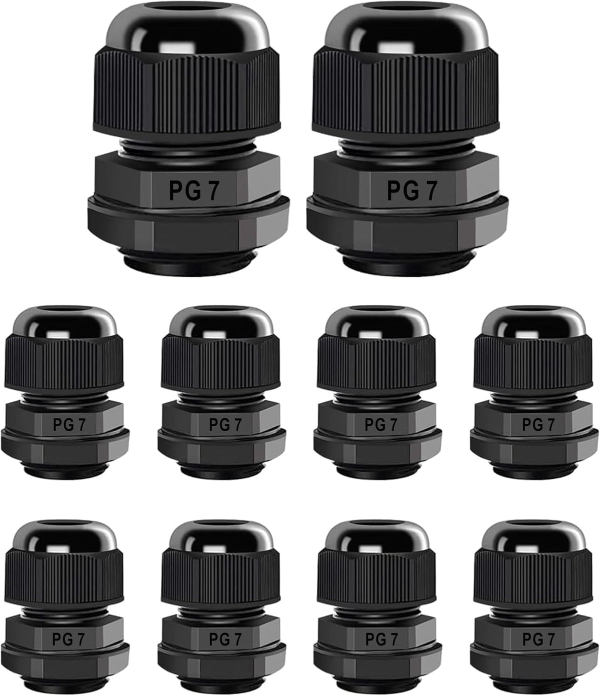 Cable Gland PG7 10 Packs IP68 Waterproof Nylon Cable Connectors with Locknut and Gaskets - Suitable for 3mm - 6.5mm Cables