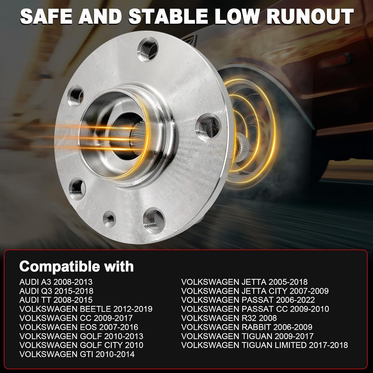Pair 513253 FWD/AWD Front Wheel Bearing Hub Assembly Compatible with Audi A3 Q3 TT, Hub Bearing for VW Beetle CC EOS Golf GTI Jetta City Passat 06-22, R32 Rabbit 06-09, for Tiguan 09-17, 5 Lug w/ABS