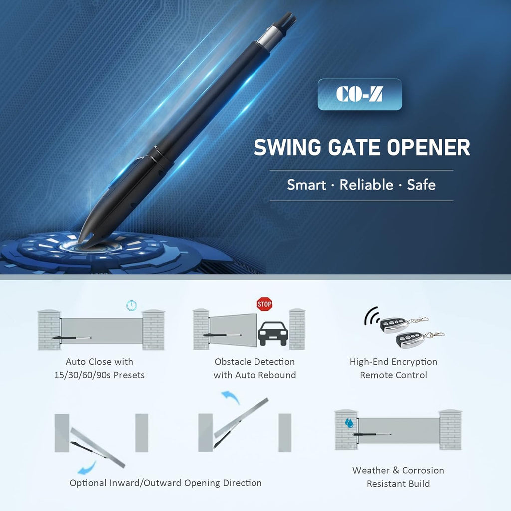Automatic Swing Gate Opener Kit, Electric Gate Opener for Doors up to 660lb 18ft, Driveway Home Garden Gate Opening