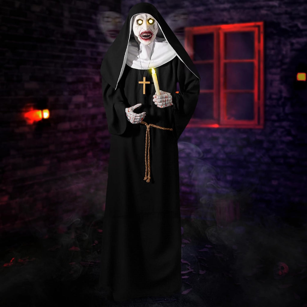 Halloween Animatronics 6ft Nun Animated 72inch Sister Decoration with Motion Sensor Activated, Creepy Sound, Scary