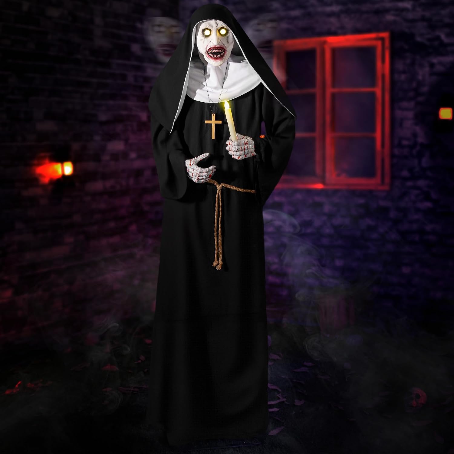 Halloween Animatronics 6ft Nun Animated 72inch Sister Decoration with Motion Sensor Activated, Creepy Sound, Scary
