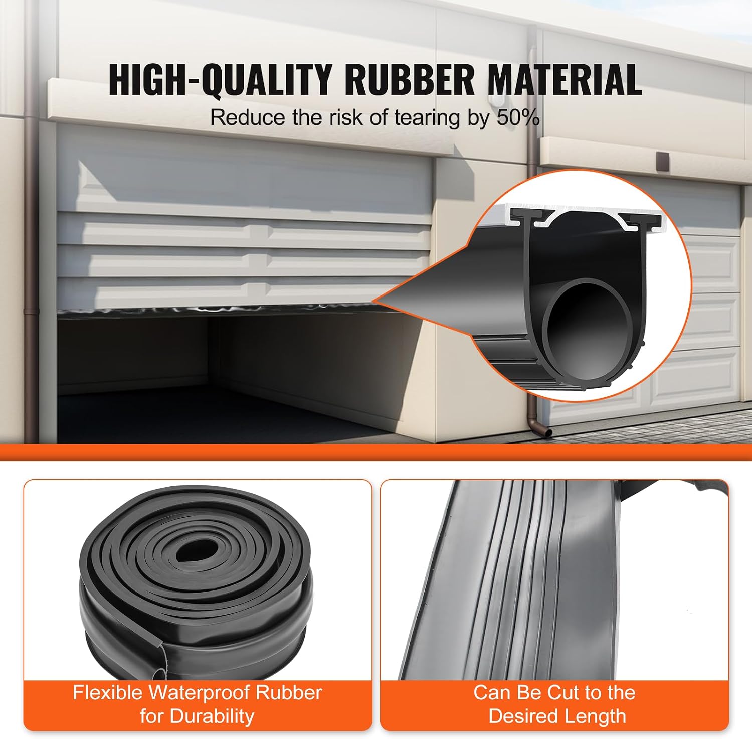 Garage Door Seals Bottom Rubber, U Shape +O Ring Combination Garage Door Weather Stripping with Pre-drilled Aluminum