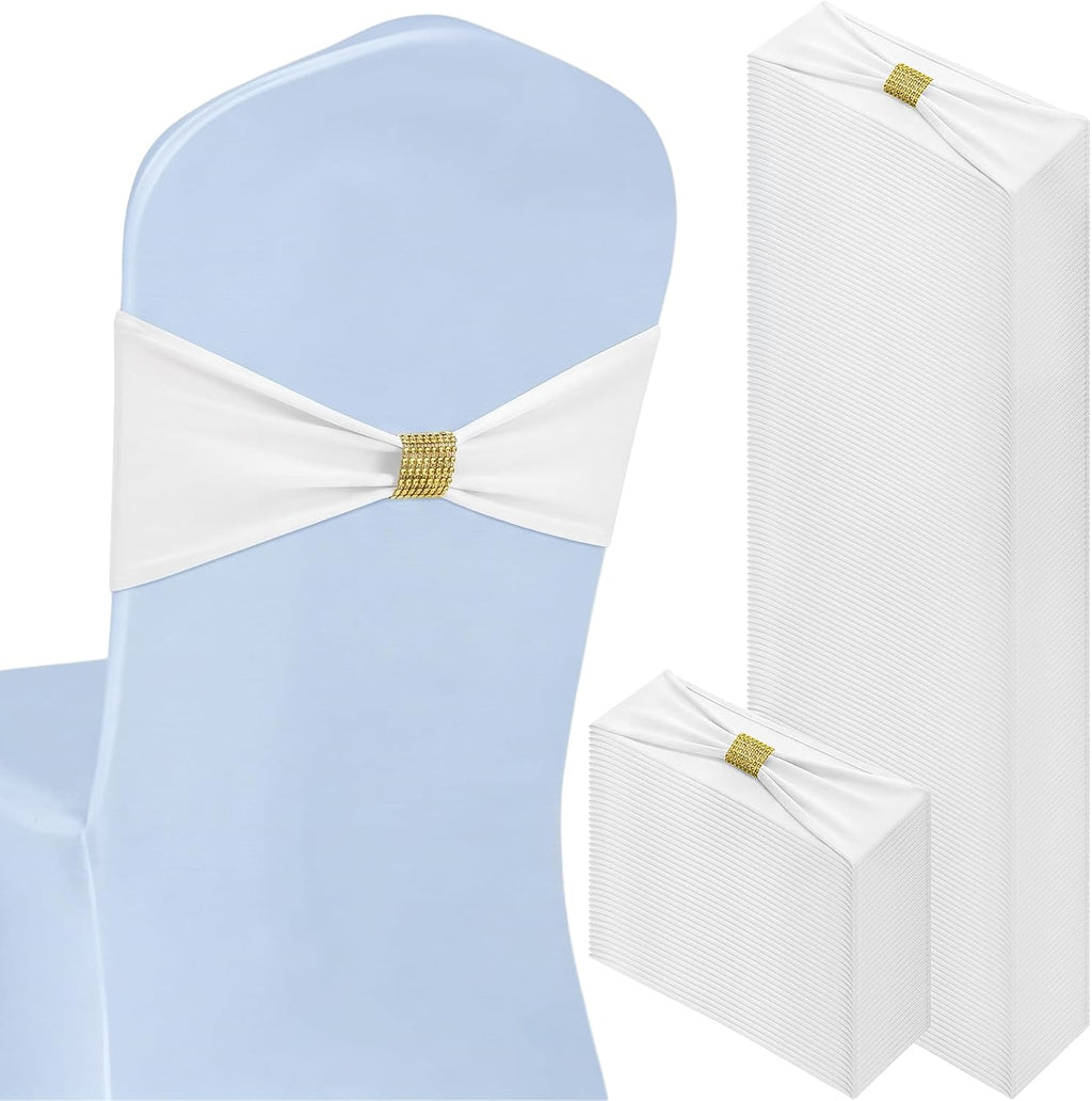 100 Pack Chair Sashes, Spandex Chair Bows for Party, White