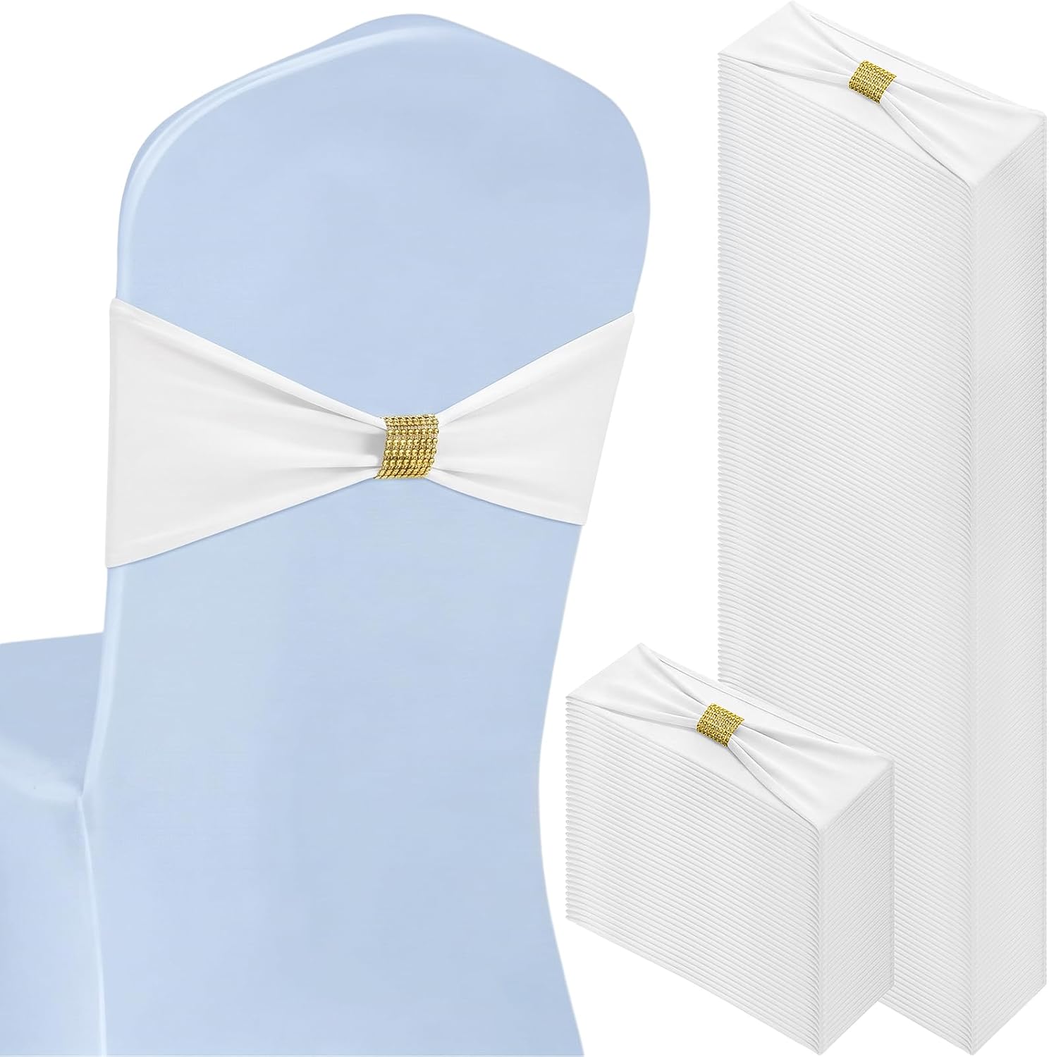 100 Pack Chair Sashes, Spandex Chair Bows for Party, White