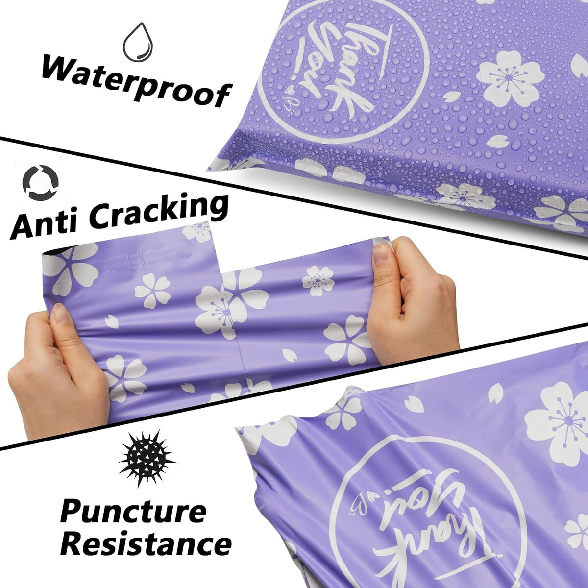 Poly Mailers 10x13 Inch, 25 Pack, Purple Floral Shipping Bags