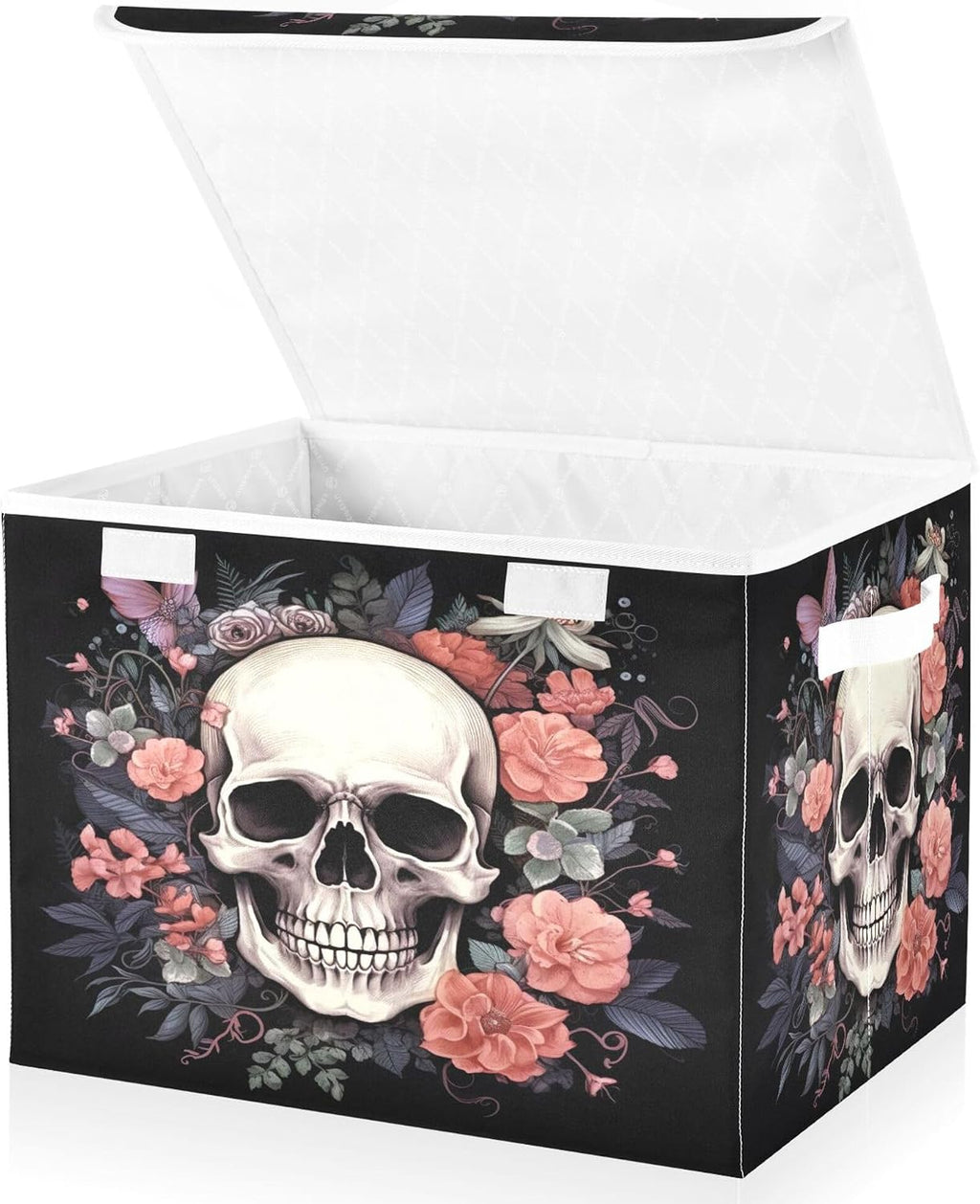 Skull Storage Bins with Lids and Carrying Handle,Foldable Storage Boxes Organizer Containers Baskets Cube with Cover