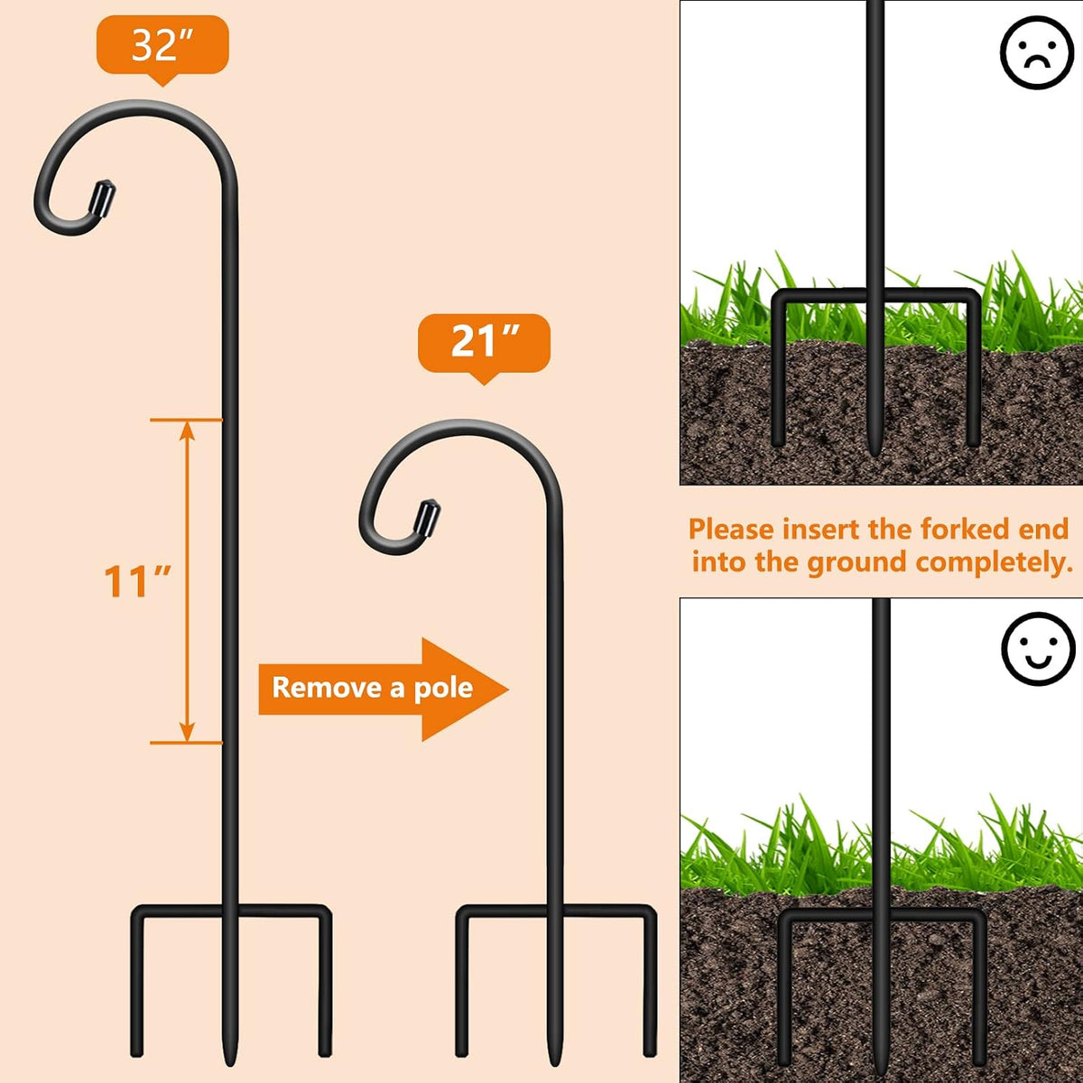 32 Inch Shepherd Hooks for Outdoor 4 Pack, Adjustable Garden Hooks for Hanging Plants, Lanterns, Solar Lights, Mason