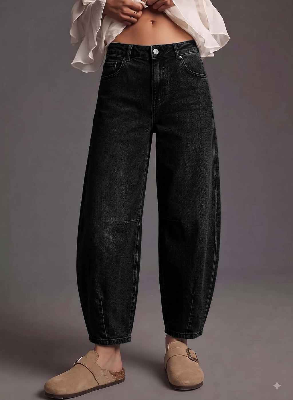 Women's Boyfriend Baggy Barrel Jeans Mid Rise Denim Ankle Pants