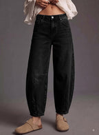 Women's Boyfriend Baggy Barrel Jeans Mid Rise Denim Ankle Pants