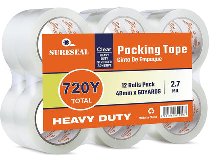 Heavy Duty Packing Tape 12 Rolls, Total 720Y, Clear 2.7 mil, 1.88 inch x 60 Yards, Ultra Strong, Refill for Packaging