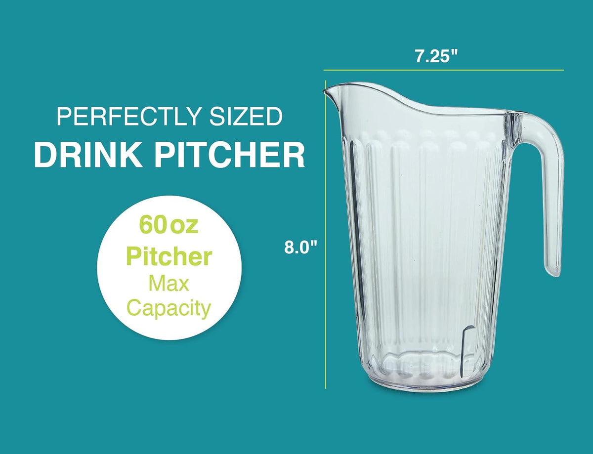 Arrow Clear Plastic Pitcher, 60 oz - 6 pk - Stackable Space-Saving Design - Dishwasher Safe - Ideal for Water, Beer &
