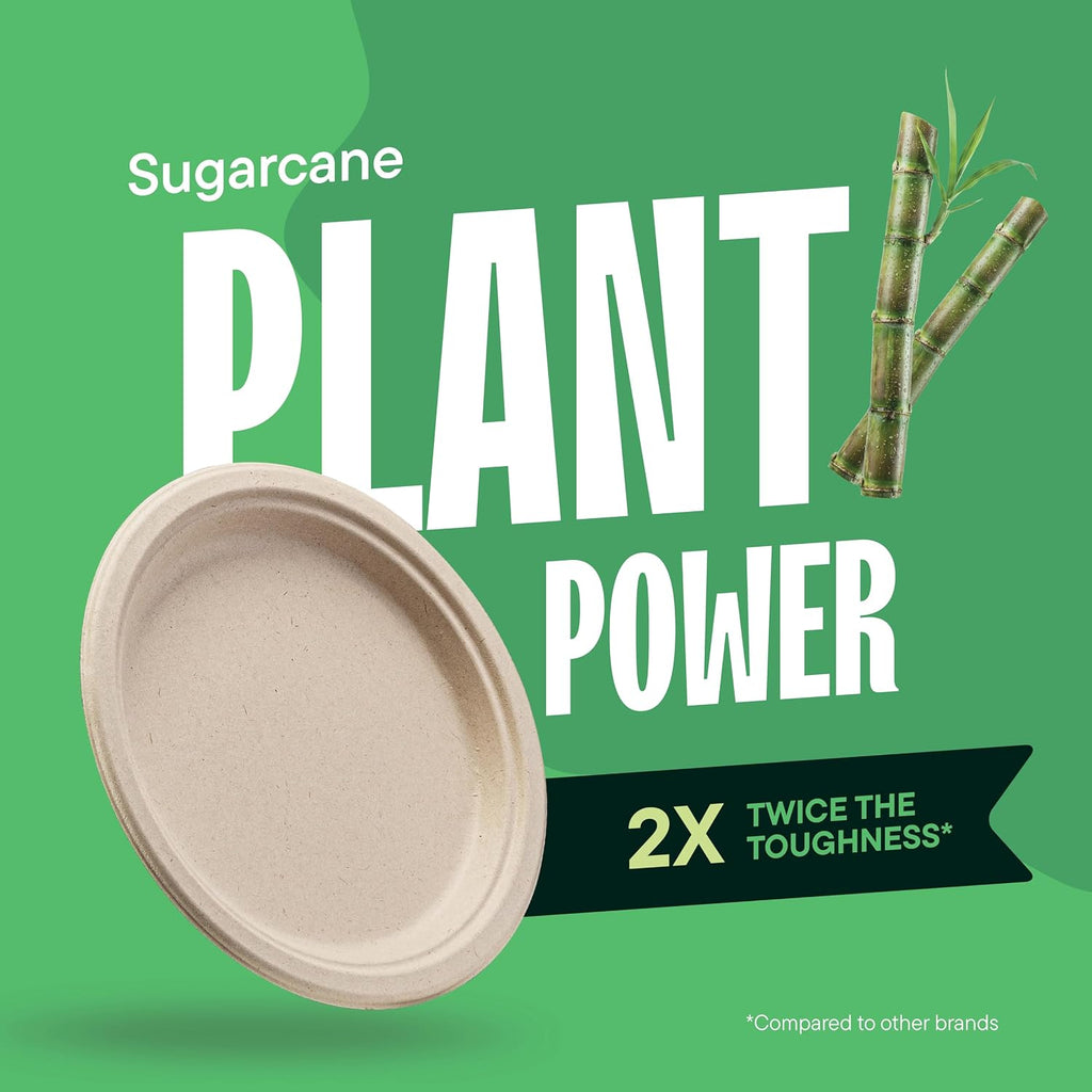 100% Compostable Paper Plates, Heavy Duty Disposable Plates [125-Pack] 9 Inch Plates - Eco-Friendly, Biodegradable