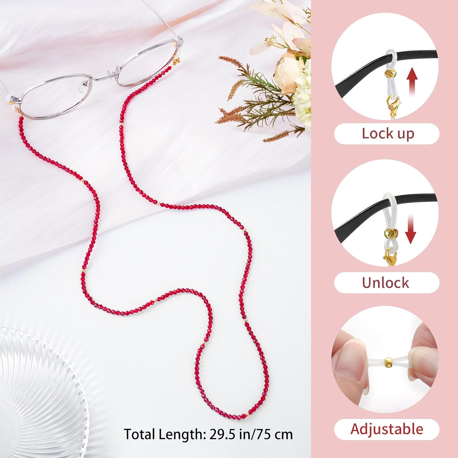 Stylish Crystal Beaded Glasses Chain around Neck for Women | Luxury Look, Faceted Seed Beads, Minimalist Gold Accent
