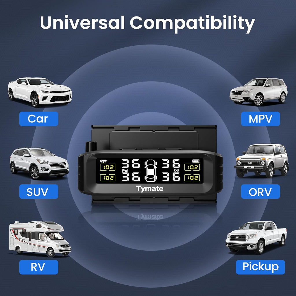 TM8 RV Tire Pressure Monitoring System, TPMS Set of 4 Sensors | Max. 4 Tires Info Monitoring, Windshield Mounted, 6